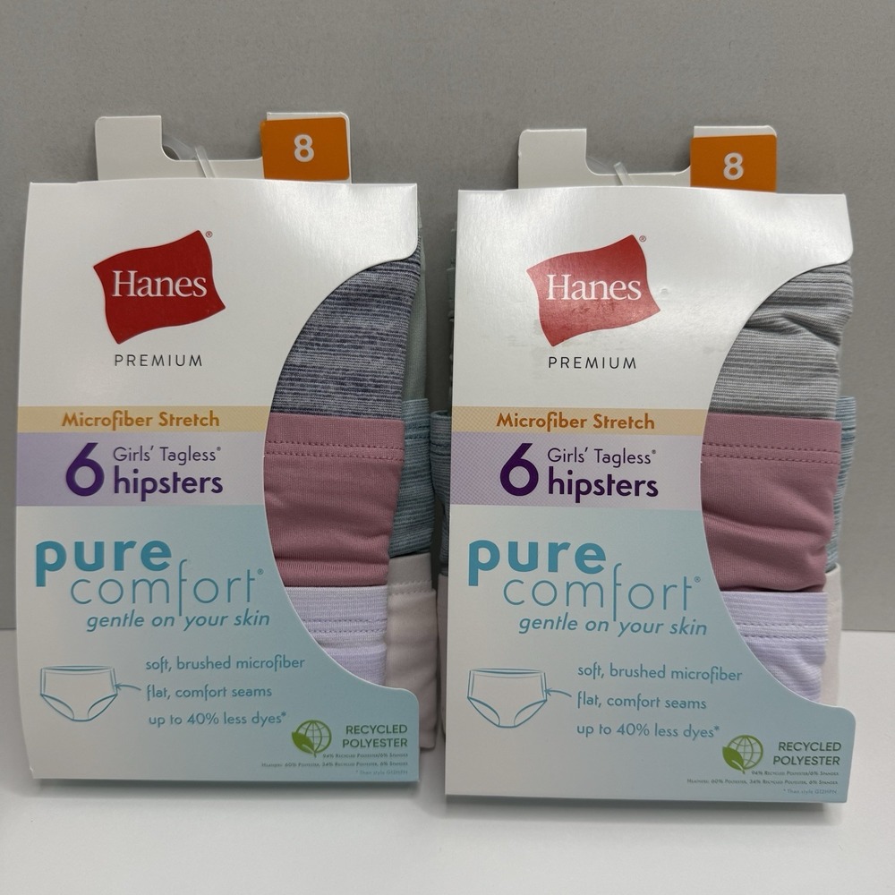 Hanes Premium Pure Comfort Girls Hipster Underwear Size 8 12 Pair Lot GPPMHP